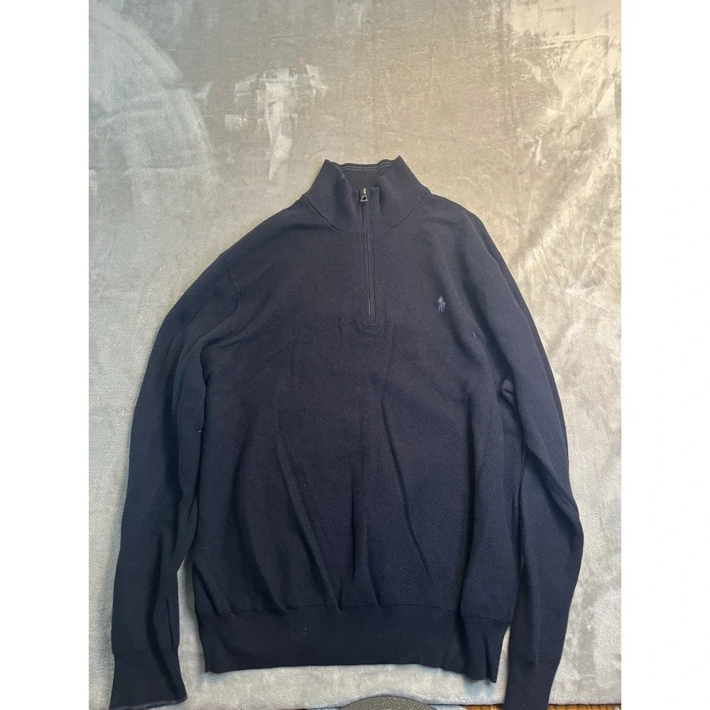 Polo Ralph Lauren Mens Sweater XXL Navy Blue Pima Cotton Pullover Quarter Zip